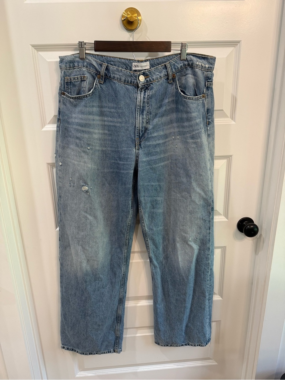 ZARA Distressed Relaxed Fit Straight Leg Jeans Blue Wash Size 14 / 46